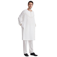 Ensemble 2 pièces Jubba Thobe pour hommes musulmans, haut et pantalon, Abaya longue islamique pour l'Aïd 2025, Robe longue du Ramadan, Caftan saoudien, style Dubaï Arabe