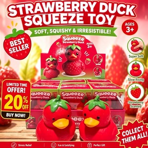 Squishy géant en forme de canard fraise de Noël, à remontée lente, jouets à presser, canard géant en forme de squishy, en stock, emballé en coffret cadeau - Product Image 4