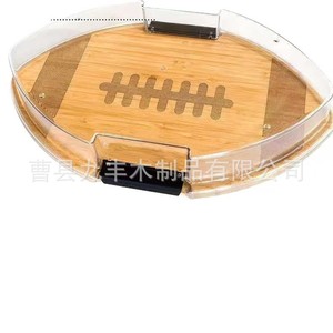 Jiufeng Bamboo Rugby Ball Shaped Wooden <b>Tray</b> With Lid For Party Serving Food <b>Storage</b> Handle Lacquered Finish - Product Image 3