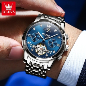 Montre homme multifonctionnelle OLEVS 6678 haut de gamme, automatique, mécanique, avec phases de lune ajourées. - Product Image 6