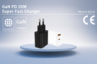 Chargeur rapide GaN PD 20W Type-A+C avec prise EU, QC3.0, design écologique pour ordinateur portable et téléphone portable