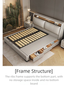 <span class=keywords><strong>Lit</strong></span> de rangement moderne et luxueux en cuir véritable avec tête de <span class=keywords><strong>lit</strong></span> rembourrée, veilleuse LED et tiroirs pour chambre principale ou appartement - Product Image 5