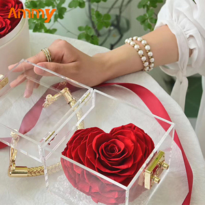 Caja de flores acrílicas hechas a mano, caja cuadrada de flores preservadas, tipo corazón para Navidad, Día de San Valentín, regalo favorito de la floristería - Product Image 3