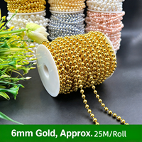 Chaîne de perles artificielles de 6 mm, garniture décorative, guirlande artisanale DIY, Saint-Valentin, mariage, arrangement floral, perles en plastique