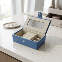 Boîte de rangement de luxe en cuir PU de forme rectangulaire LG7080 pour boucles d'oreilles, bracelets et bagues, avec miroir, style européen, durable et protectrice