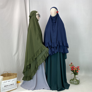 Sharut Ingrosso Khimar Hijab in Chiffon a Due Strati per Donne Musulmane Eid Ramadan Islamico con Laccio Posteriore Lungo Khimar con Balze per <span class=keywords><strong>Preghiera</strong></span> - Product Image 5