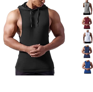Camiseta sin mangas con capucha para hombre, informal, de fitness, tejida, 100% algodón, de secado rápido, transpirable, con estampado sólido, para gimnasio, OEM - Product Image 1