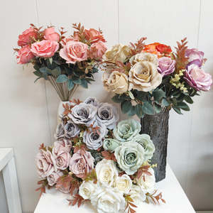 Floristería Suministro de flores decorativas Boda Decoración del hogar Flor artificial Ramo de rosas de seda - Product Image 1