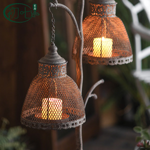 Lanterne porte-bougie en fer de style industriel rétro pour la décoration de la maison et du jardin - Product Image 2