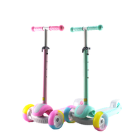 Trottinette à 3 roues pliable à hauteur réglable pour filles, verte et rose, avec lumières clignotantes, en acier, avec kit de casque