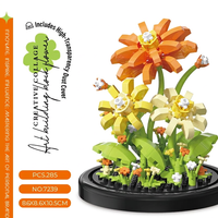 Ensemble de blocs de construction floraux 285 pièces en plastique ABS, modèle de bouquet DIY avec couvercle anti-poussière, décoration de bureau, cadeau
