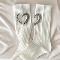 Chaussettes pour femmes tendance, style européen de luxe, chaussettes Kpop, décoration en dentelle en forme de cœur, chaussettes fines en coton pour femmes, printemps-été