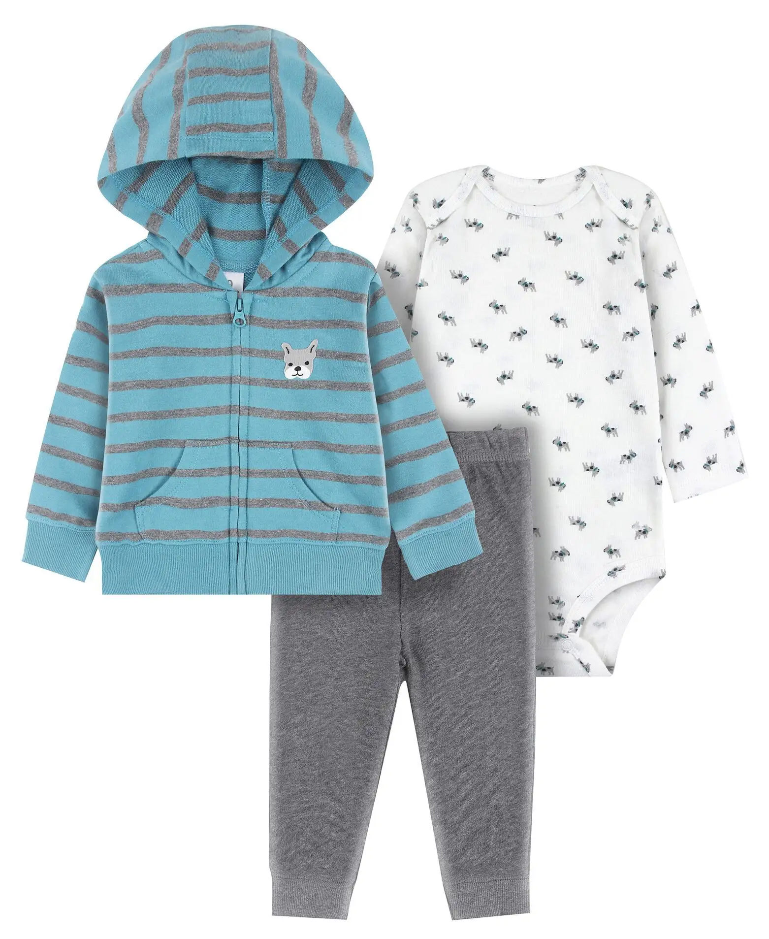 Tenue de printemps pour bébé, ensemble 3 pièces, pull-over à capuche, vêtement doux pour petit garçon, design uni, 2020