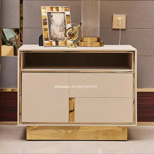 Oro di lusso telaio in acciaio inox mobile 2 cassetti camera da letto mobili cabinet accanto al letto comodino tavolino