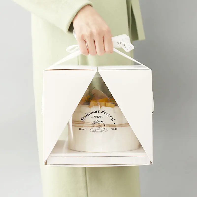Fabricante de embalagens de alimentos cajas para pastéis de 12x12x6 embalagem personalizada de bolo transparente com fita
