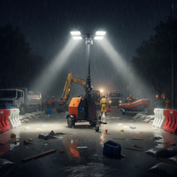 Tour d'éclairage mobile portable 7M EPA Euro 5 à moteur diesel, télescopique à 360 degrés, sur remorque, avec éclairage LED pour chantier d'urgence