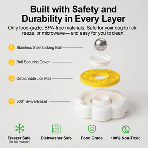 Tapis à lécher pour animaux de compagnie AFP anti-anxiété avec boule à lécher centrale en acier inoxydable, rotatif et détachable, pour l'alimentation lente des chiens - Product Image 4