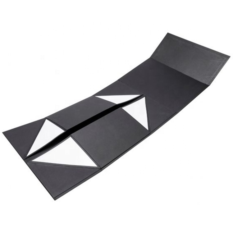 Custom luxury folding black cardboard foldable magnetic gift box with ribbon