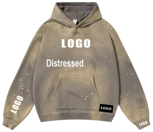 Pull-over Vintage Distressed avec LOGO Personnalisé 360Gsm Blank FrenchTerry Oversized Heavyweight NoString Acid Washed Mens Hoodie - Product Image 1