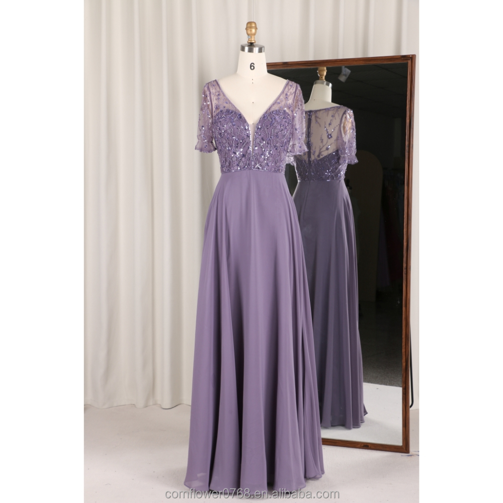 Buy In Bulk Chiffon Deep Purple Evening Dresses Floor-Length, Lace Detail |  Alibaba.com