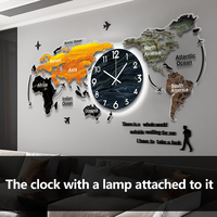 Mural Decorativo de Pared con Mapa del Mundo Creativo de Alta Gama Personalizado por YZOK para Sala de Estar y Oficina, Reloj Silencioso