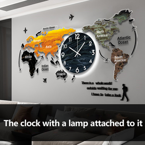 YZOK Batch-customized High-end Creative World Map Background Wall Decoration Mural for Living Room and Office, <strong>Silent</strong> <strong>Clock</strong> - Product Image 2
