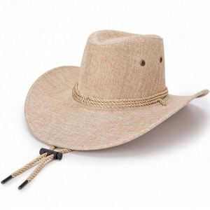Spring and Summer Hard Large Brim Men's Linen Shade Western Bulk <b>Sunscreen</b> Sun Beach Hats Cowboy - Product Image 6