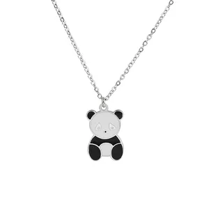 2024定制流行不锈钢饰品黑白熊猫项链儿童可爱礼物
