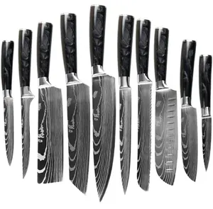 10 Pieces Black Resina Handle Kitchen Chef Slicing Knives Stainless Steel Kitchen Knife Set With Home And Kitchen 2023