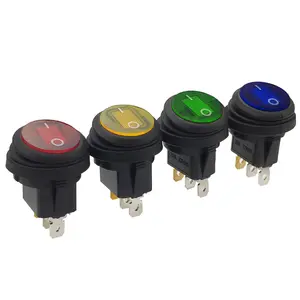 KCD1 Saklar Rocker Bulat Elektrik 12V 24V, Sakelar Rocker Bulat 20Mm 3Pin SPST Tahan Air Bercahaya, Saklar Rocker On-Off dengan Lampu Led