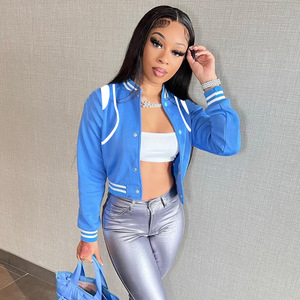 新款欧美时尚百搭麻辣女童外套女长袖撞色S Rt纽扣棒球运动衫 - Product Image 1