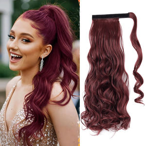 Extensión de pelo de cola de caballo ondulada <span class=keywords><strong>larga</strong></span> sintética Clip rizado en peluca envoltura alrededor de cola de caballo falsa suave para mujer - Product Image 1