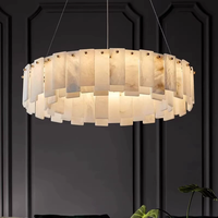 Lustre suspendu rond en laiton et marbre, style nordique moderne minimaliste, hauteur réglable, en albâtre, pour hôtel