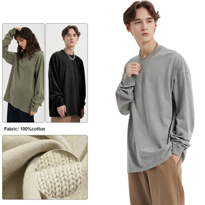 100% Cotton 310GSM Washed Vintage Rib Hem Long Sleeve T-Shirts Drop Shoulder Oversized Casual <strong>Tshirt</strong> for Men - Product Image 2