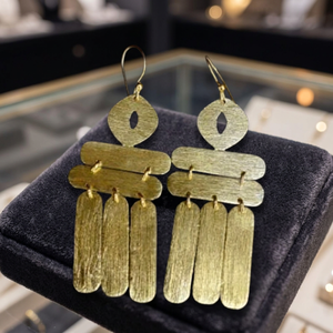 Pendientes de botón geométricos clásicos de moda, de latón, hechos a mano, chapados en oro, unisex - Product Image 3