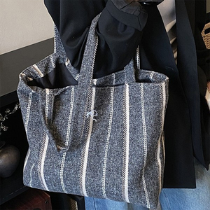 Bolso Tote <span class=keywords><strong>a</strong></span> Rayas de Mezcla de <span class=keywords><strong>Lana</strong></span>, Venta Caliente, al por Mayor, Gran Capacidad, Bolso de <span class=keywords><strong>Mano</strong></span> Casual para Mujer - Product Image 1