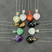 Collier pendentif en forme de cœur en pierre naturelle d'aventurine verte brute polie et d'améthyste, pour bouteille d'huile essentielle, vente en gros