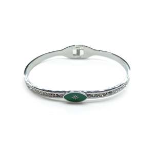 Fashion Bangle 316L Stainless Steel PVD Gold Plating Sustainable Resistant Green Inlay <b>Crystal</b> Accent <b>Bracelet</b> - Product Image 1