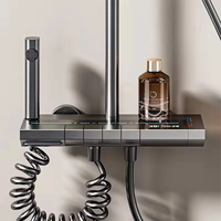 Pommeau de Douche Rectangulaire Gris Moderne en Aluminium Chromé avec Fonction Pluie et Distributeur de Savon Intégré pour Hôtels et Salles de Bain