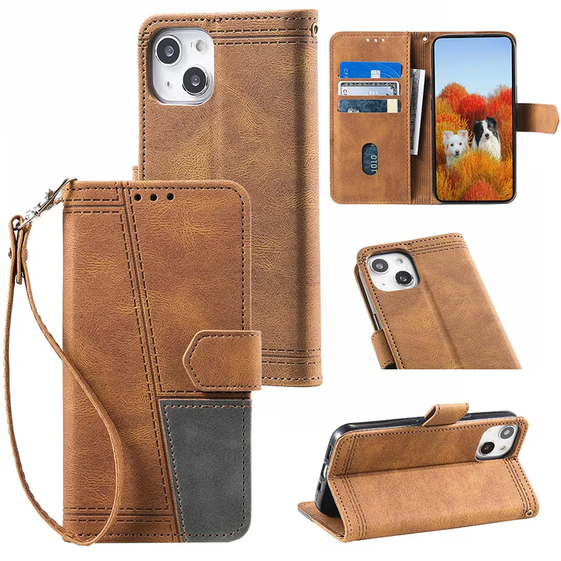 Customized Leather Wallet Flip Phone Case PU Leather Mobile Phone Bags Cases With Strap