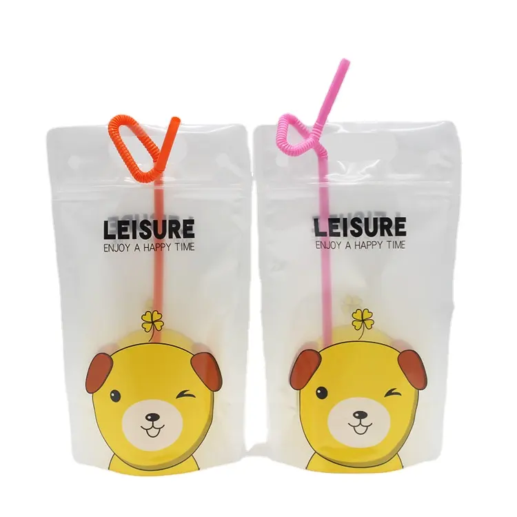 Gravure Printing Clear Water Plastic Beverage Packing Bag OEM Customized Standing Juice Drink Spout Pouch With Straw