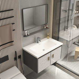 Lavabo integrado de estilo crema personalizable, lavabo de baño, combinación de gabinete, lavabo redondeado para tocadores de baño de salón - Product Image 2