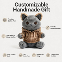 Peluche chaton stylée avec vêtements à capuche, style tricoté à la main au crochet, jouet en peluche chat cool