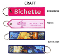 Vente en gros de porte-clés en tissu double face pour l'aviation, logo de marque personnalisé, porte-clés en tissu tissé pour avion