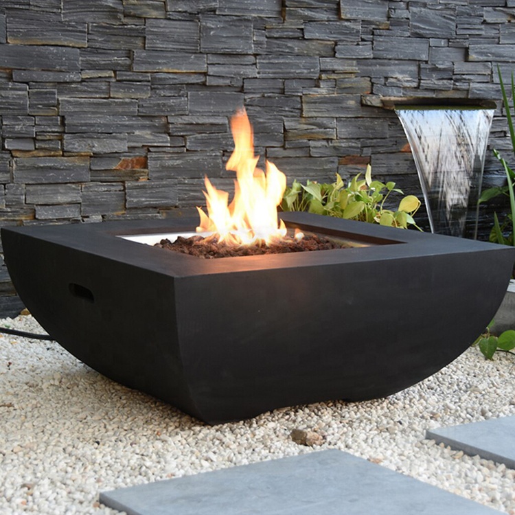 Mesa de chimenea cuadrada de Metal, mesa de Gas propano para exteriores, moderna