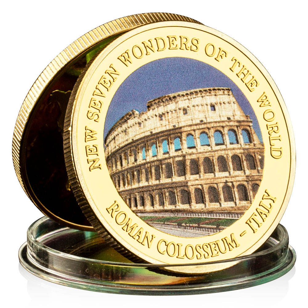 意大利伟大建筑罗马竞技场镀金纪念品硬币彩色印刷世界七大奇迹硬币礼品| Alibaba.com