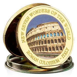 Italie grands bâtiments Colisée romain plaqué or pièces Souvenir impression couleur nouveau sept merveilles du monde pièce cadeau - Product Image 1