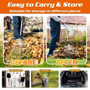 Râteau à balai à feuilles élargi avec tige en métal réglable de 2.15 m et gants pour le nettoyage des plantes, pelouse et cour - Product Image 5