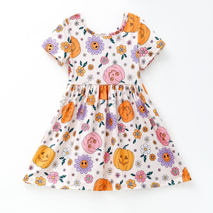 Vestito per Bambine e Ragazze, Autunno Halloween, in Seta di Latte, Casual, Ecologico, Morbido, Elastico, Maniche Corte, Motivo <span class=keywords><strong>Zucca</strong></span> e Floreale - Product Image 5