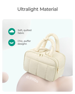 Soft Quilted Travel Makeup <b>Bag</b> <b>Large</b> Capacity Multi <b>Compartment</b> Handheld Cosmetic Organizer Portable Wash <b>Toiletry</b> Storage <b>Bag</b> - Product Image 2